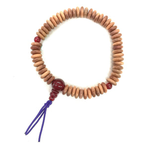 8mm Indian Sandalwood Flat Beads & Red Agate Bracelet