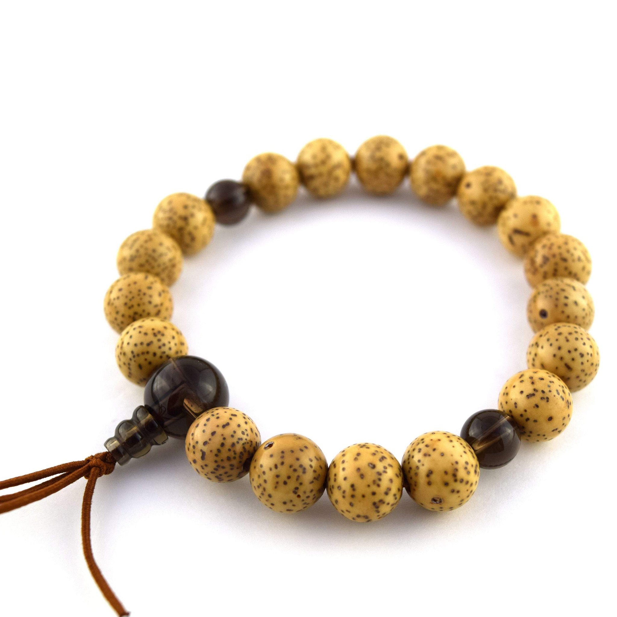 10mm Bodhi Seed Wood & Brown Quartz Bracelet