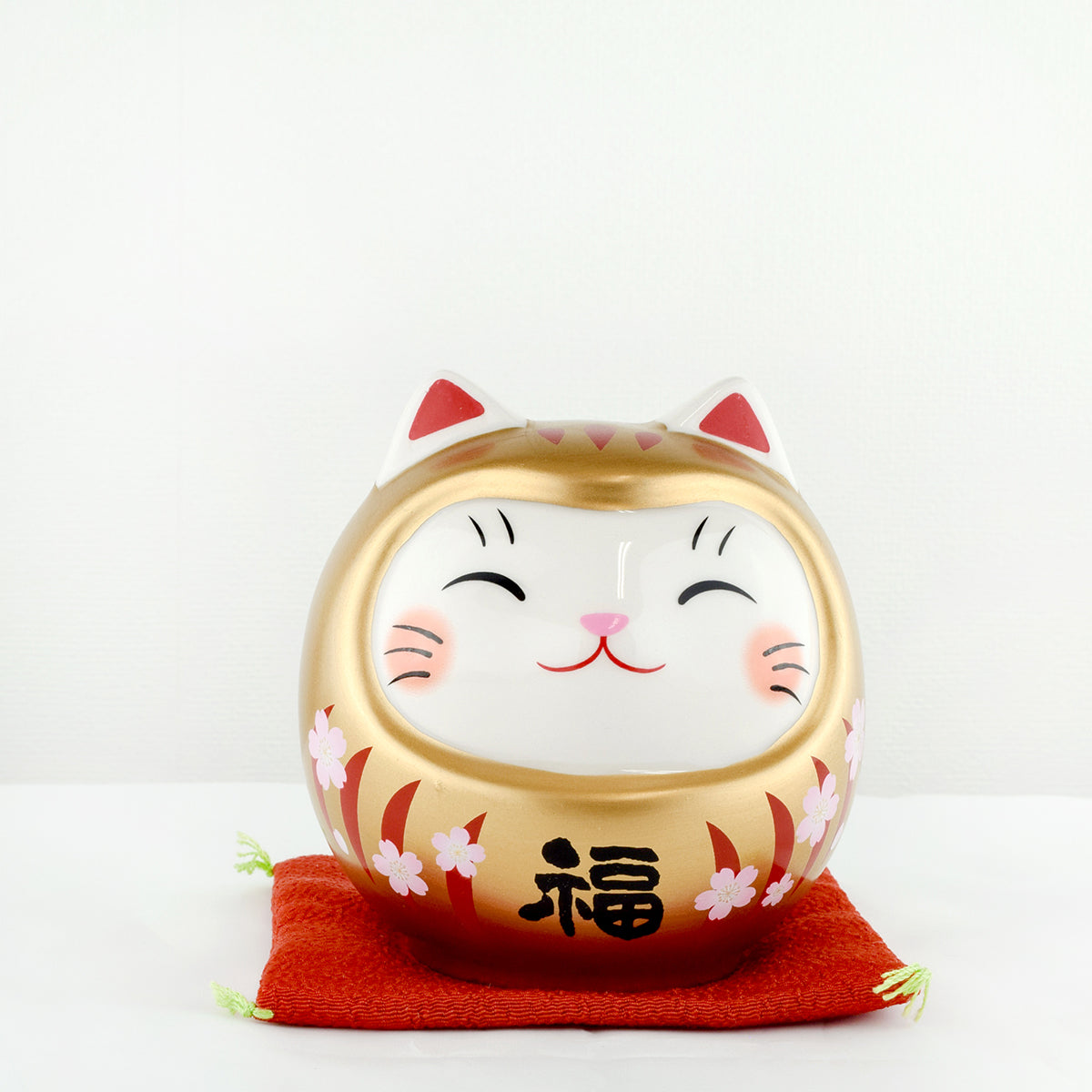 Japanese Cherry Blossoms Gold Cat Ceramic Piggy bank Ornament