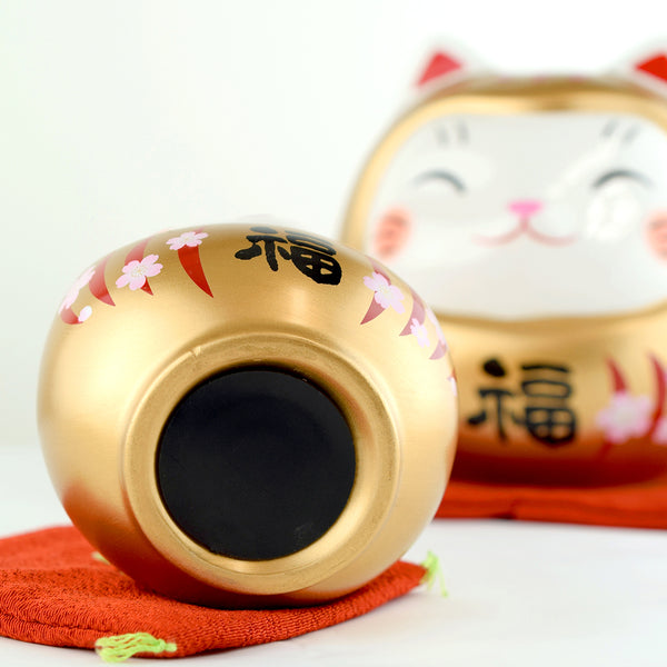 Japanese Cherry Blossoms Gold Cat Ceramic Piggy bank Ornament 2 Sizes