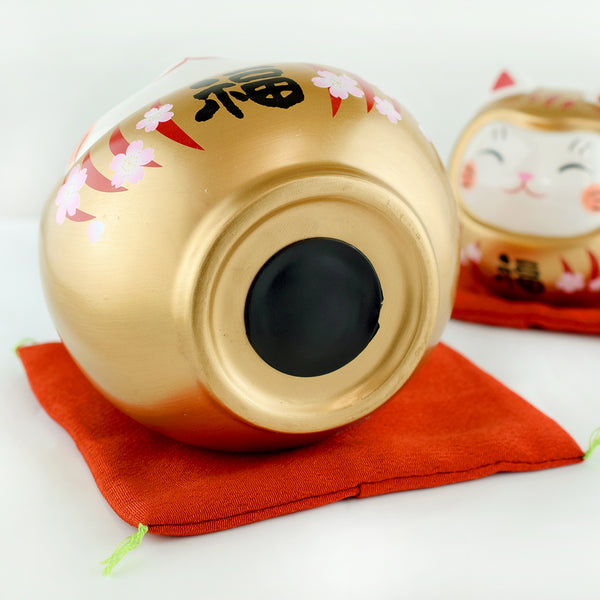 Japanese Cherry Blossoms Gold Cat Ceramic Piggy bank Ornament 2 Sizes