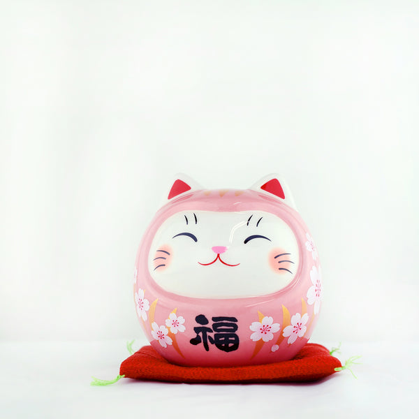 Japanese Cherry Blossoms Pink Cat Ceramic Piggy bank Ornament