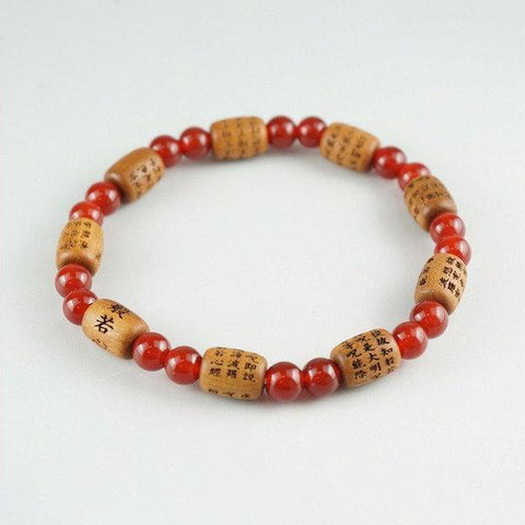 Indian Sandalwood Heart Sutra & Red agate Bracelet