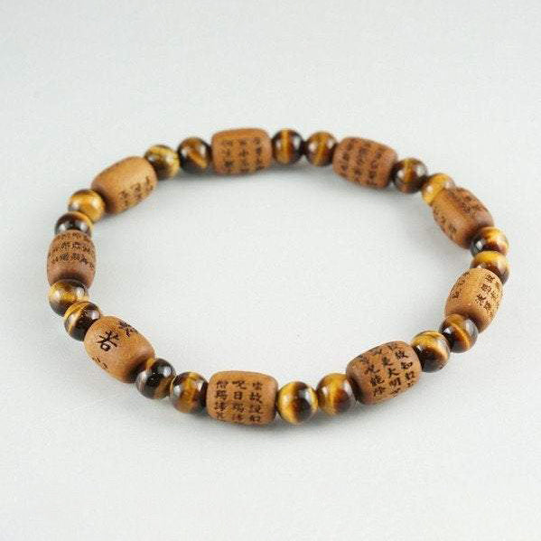 Indian Sandalwood Heart Sutra & Tiger Eye Bracelet