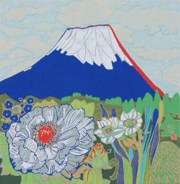 45cm Silk Furoshiki - Mt.Fuji Tamako Kataoka Peony Fujisan