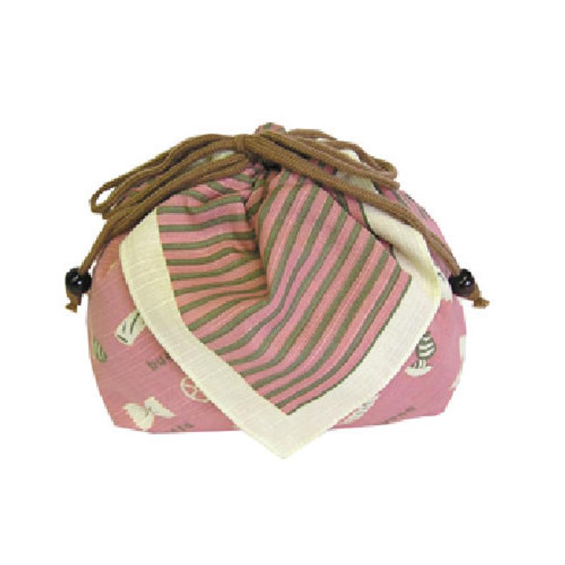 Cotton Furoshiki - Kinchaku Bento Bag Pasta Pink