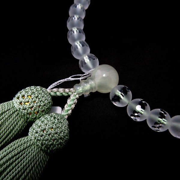 Frosted Crystal & Gemstone Juzu Prayer beads Green Onyx