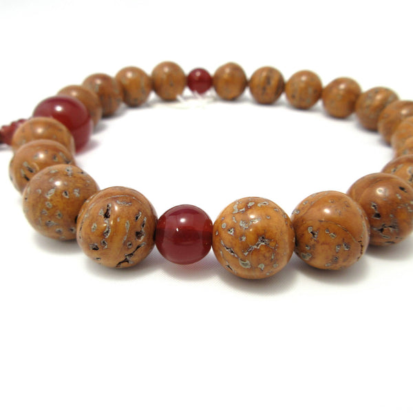 Brown Bodhi Wood & Red Agate Juzu Prayer beads