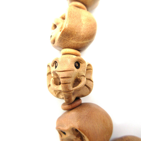 Tsuge Box Wood Elephant Carving & Indian Jade Prayer beads