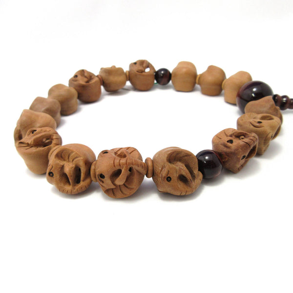Tsuge Box Wood Elephant Carving & Red Tiger Eye Juzu Prayer beads