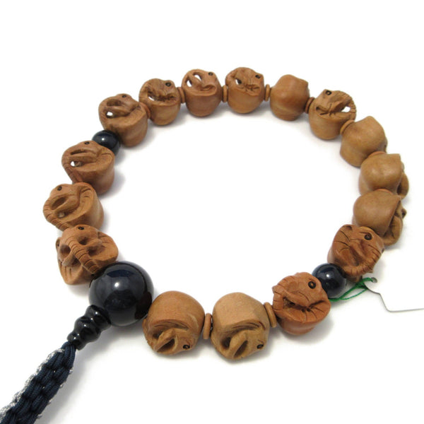 Tsuge Box Wood Elephant Carving & Blue Tiger Eye Juzu Prayer beads