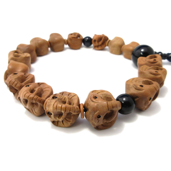 Tsuge Box Wood Elephant Carving & Blue Tiger Eye Juzu Prayer beads