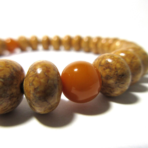 10mm Bodhi Seed Wood & Honey Amber Bracelet