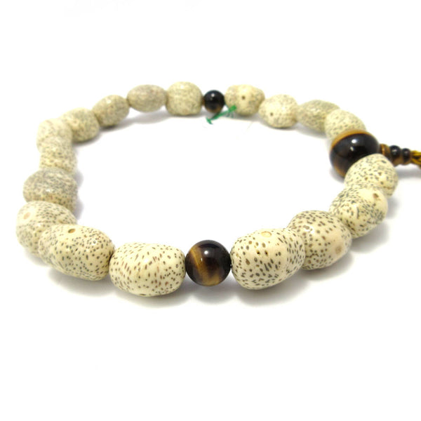 White Bodhi Seed Wood & Tiger Eye Juzu Prayer beads