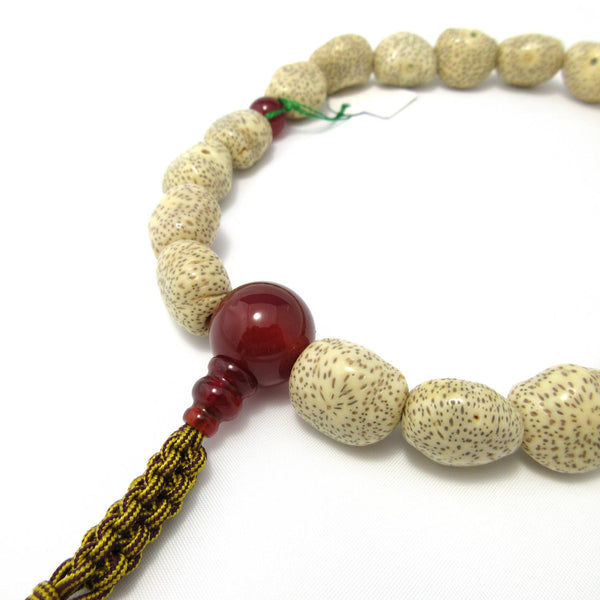 White Bodhi Seed Wood & Red Agate Juzu Prayer beads