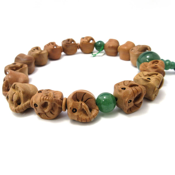 Tsuge Box Wood Elephant Carving & Indian Jade Prayer beads