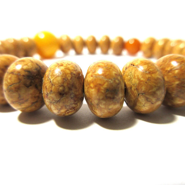 10mm Bodhi Seed Wood & Honey Amber Bracelet