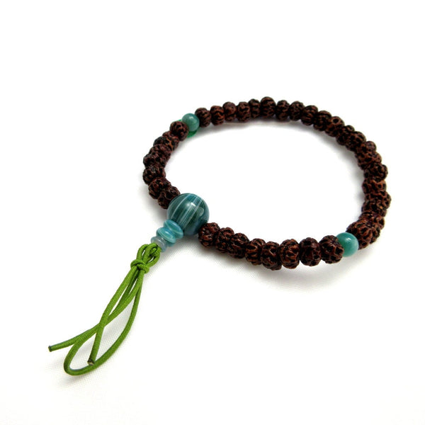 6mm Bodhi Seed Wood & Blue Agate Bracelet