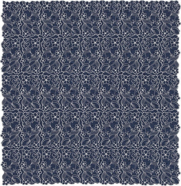 70cm Polyester Furoshiki - Royal Lace Navy blue Flower