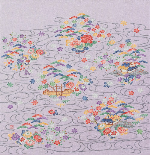68cm Silk Furoshiki - Yuzen Dyeing Kagayuzen Purple