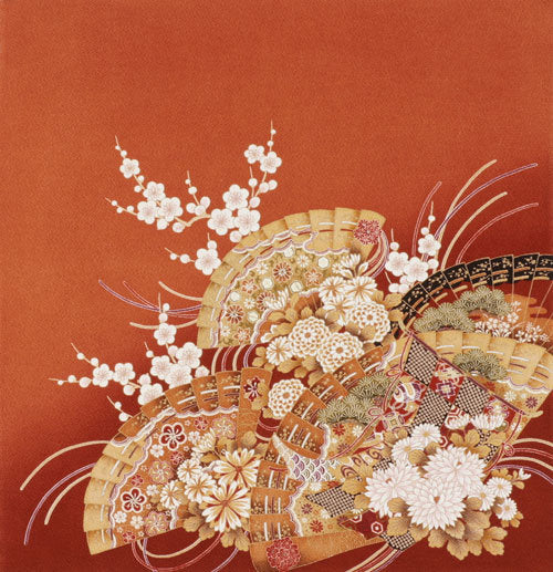 75cm Silk Furoshiki - Yuzen dyeing Maki-e