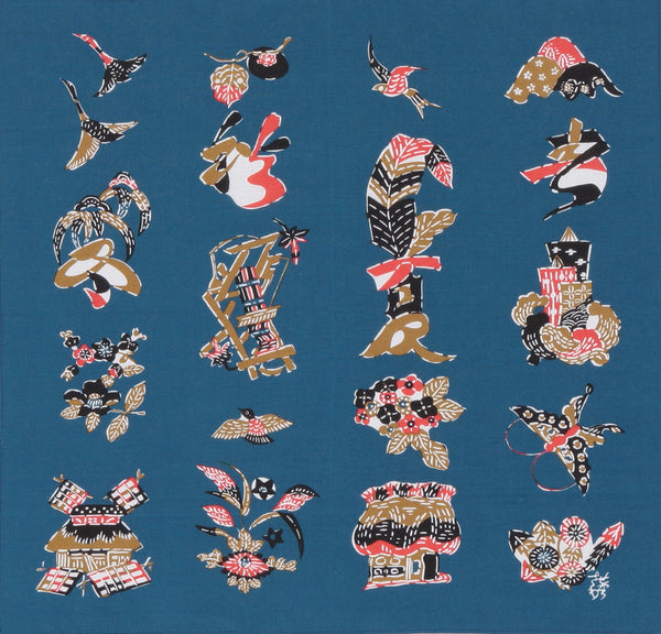 42cm Cotton Handkerchief Furoshiki - Keisuke Serizawa Characters of four seasons